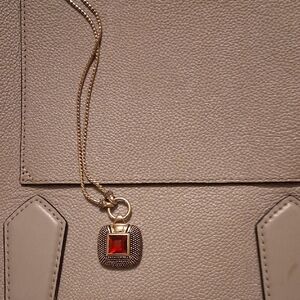 Gold Pendant Necklace with Red Square Stone